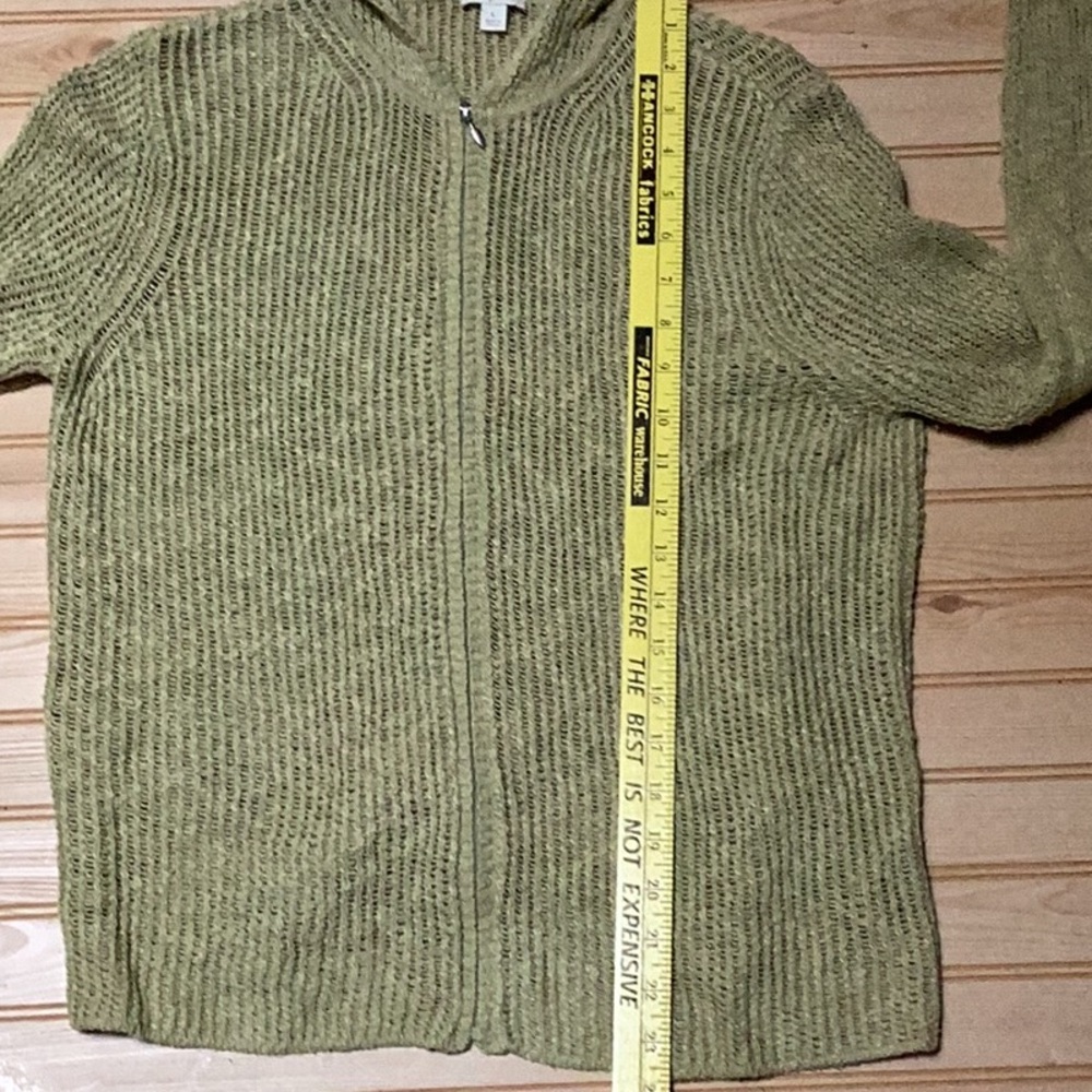 JJill Green Linen Cotton Blend Open Weave Chartreuse Pea Green‎ Hooded Sweater - Picture 3 of 9